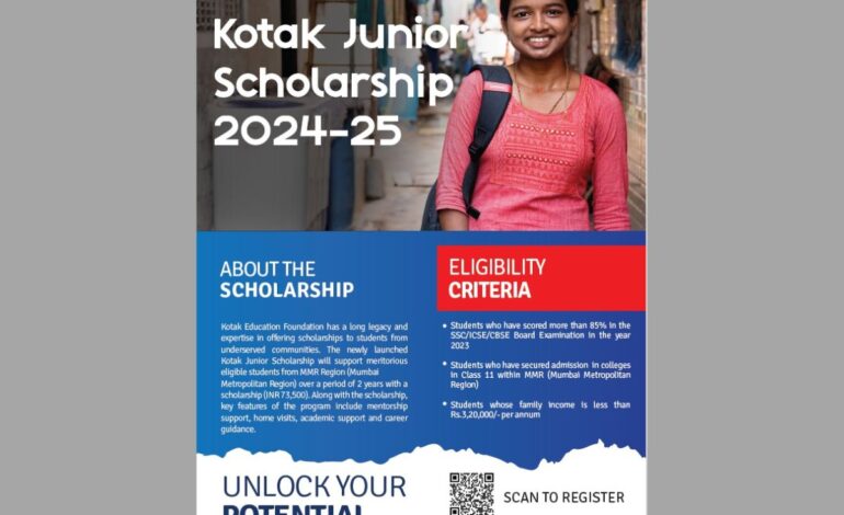 Kotak Education Foundation announces 1000 scholarships under Kotak Junior Scholarship Programme for 10th+ Students in Mumbai