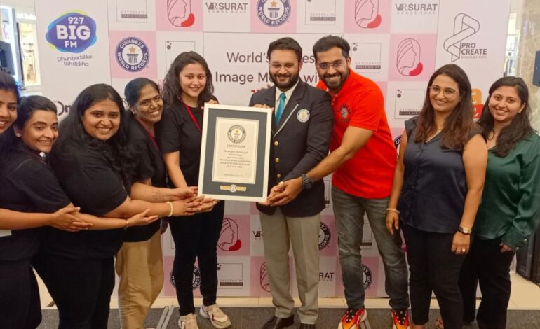 Another world record attempt in Surat: World’s largest mosaic image of 200 sq mt made using 18,400 sanitary pads