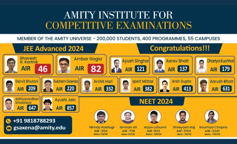 Amity Institute for Competitive Examinations (AICE) Achieved Remarkable Success in JEE Advanced 2024 and NEET 2024