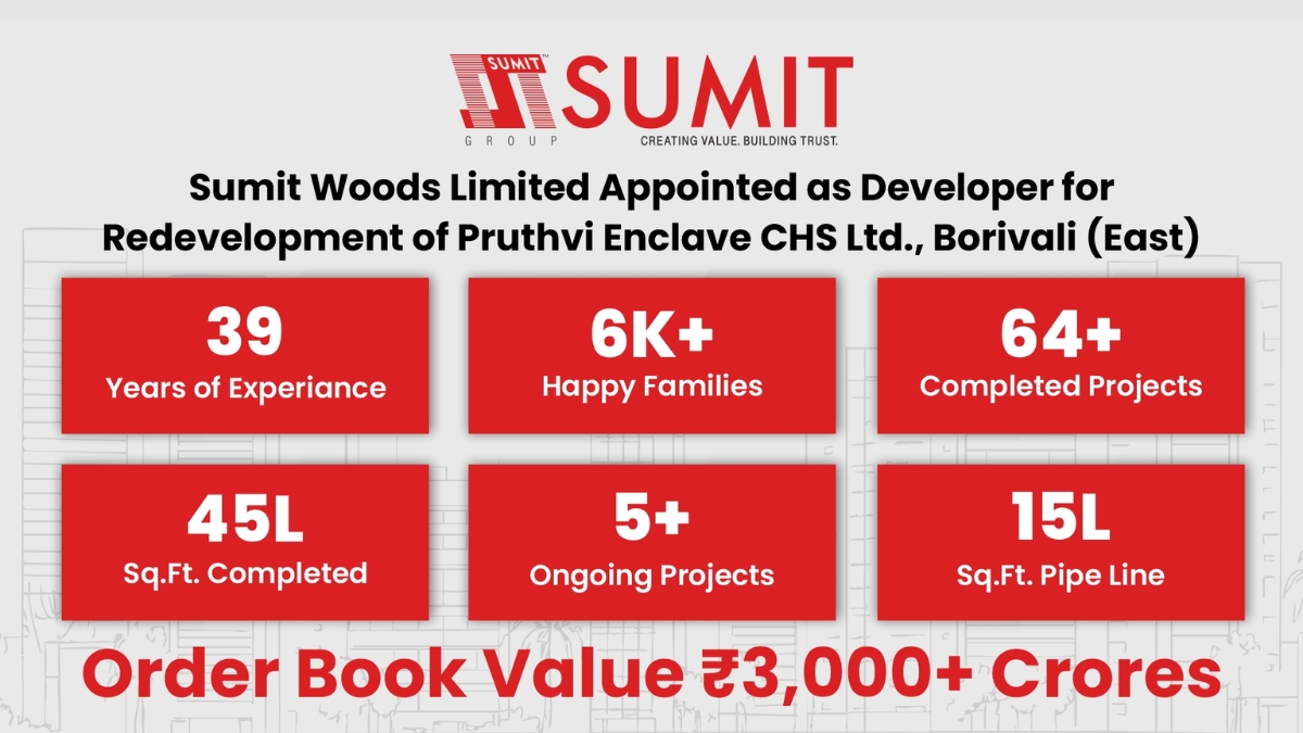 Sumit Woods Limited Appointed as Developer for Redevelopment of Pruthvi Enclave CHS Ltd. Borivali (East)